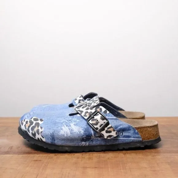 Papillio Women's Blue and Leopard Print Clogs - Picture 7 of 8